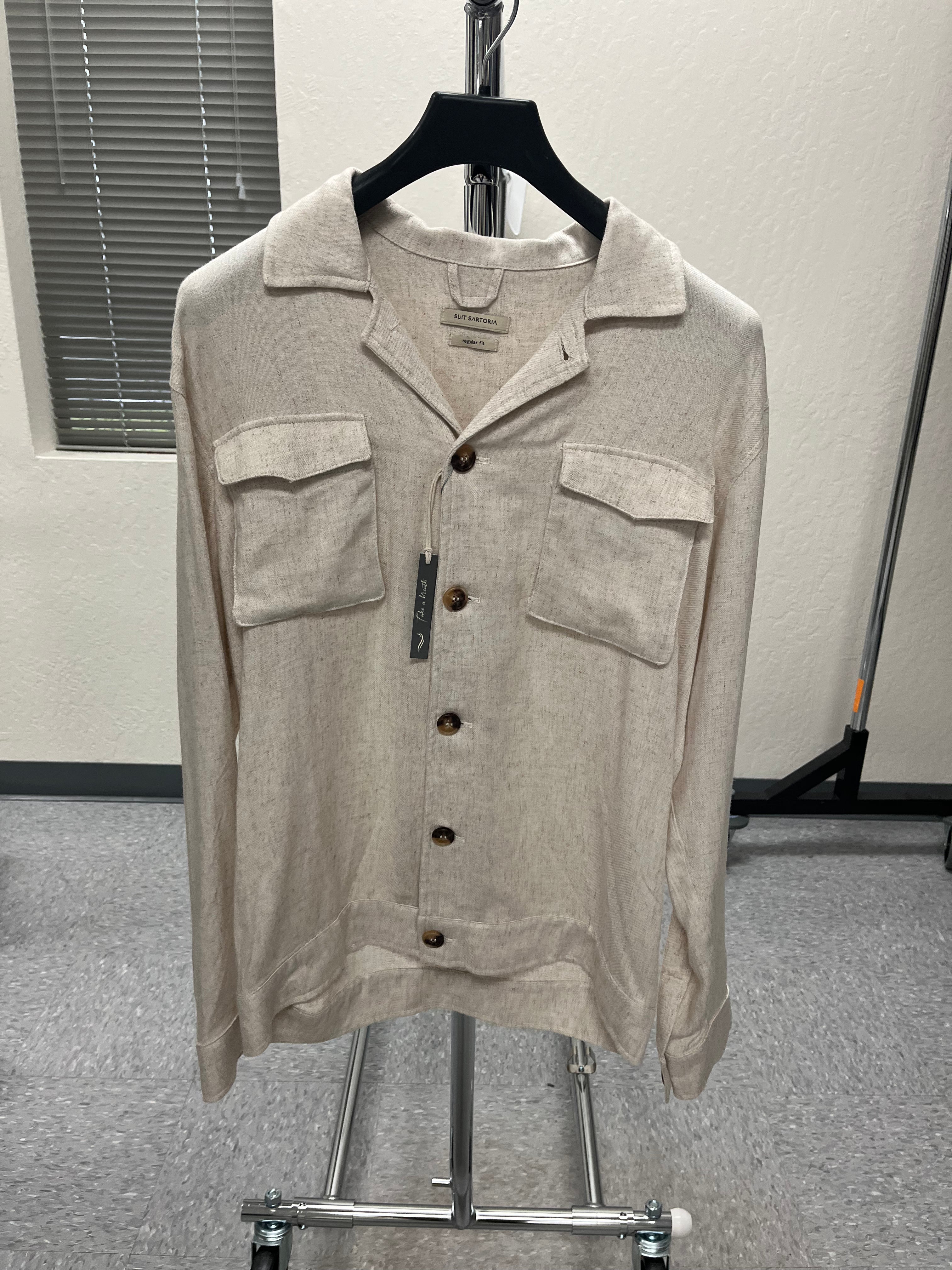 Wholesale,Suit Sartoria, Suit Sartoria Beige Linen Blend Overshirt, Tan, Large-47-Tag54