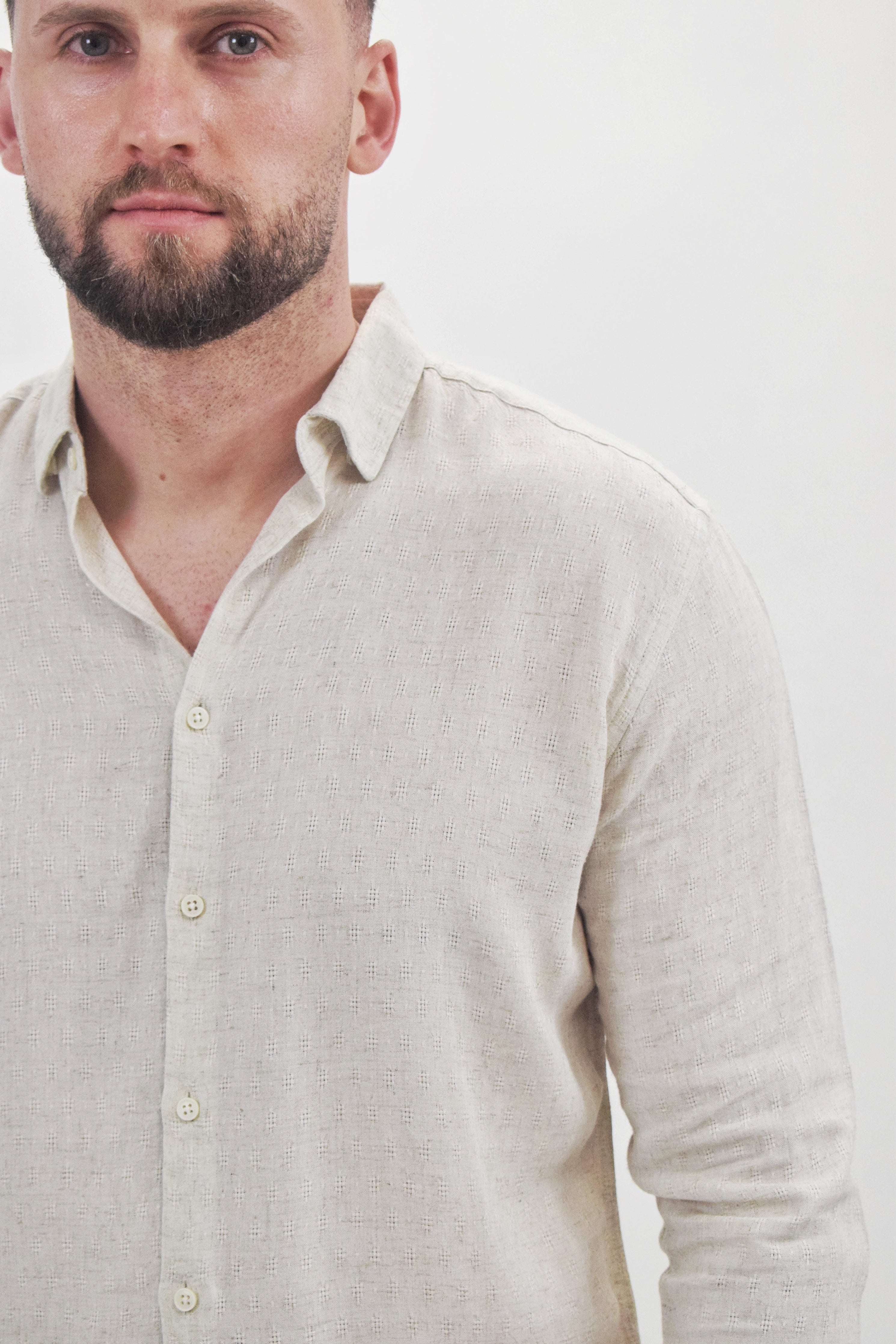 Wholesale,Suit Sartoria, Suit Sartoria Beige Linen Blend Textured Long Sleeve Button Up Shirt, Tan, Extra Large-49-TagXXLExtra Large-48-TagXLLarge-47-TagLLarge-45-TagMMedium-43-TagS