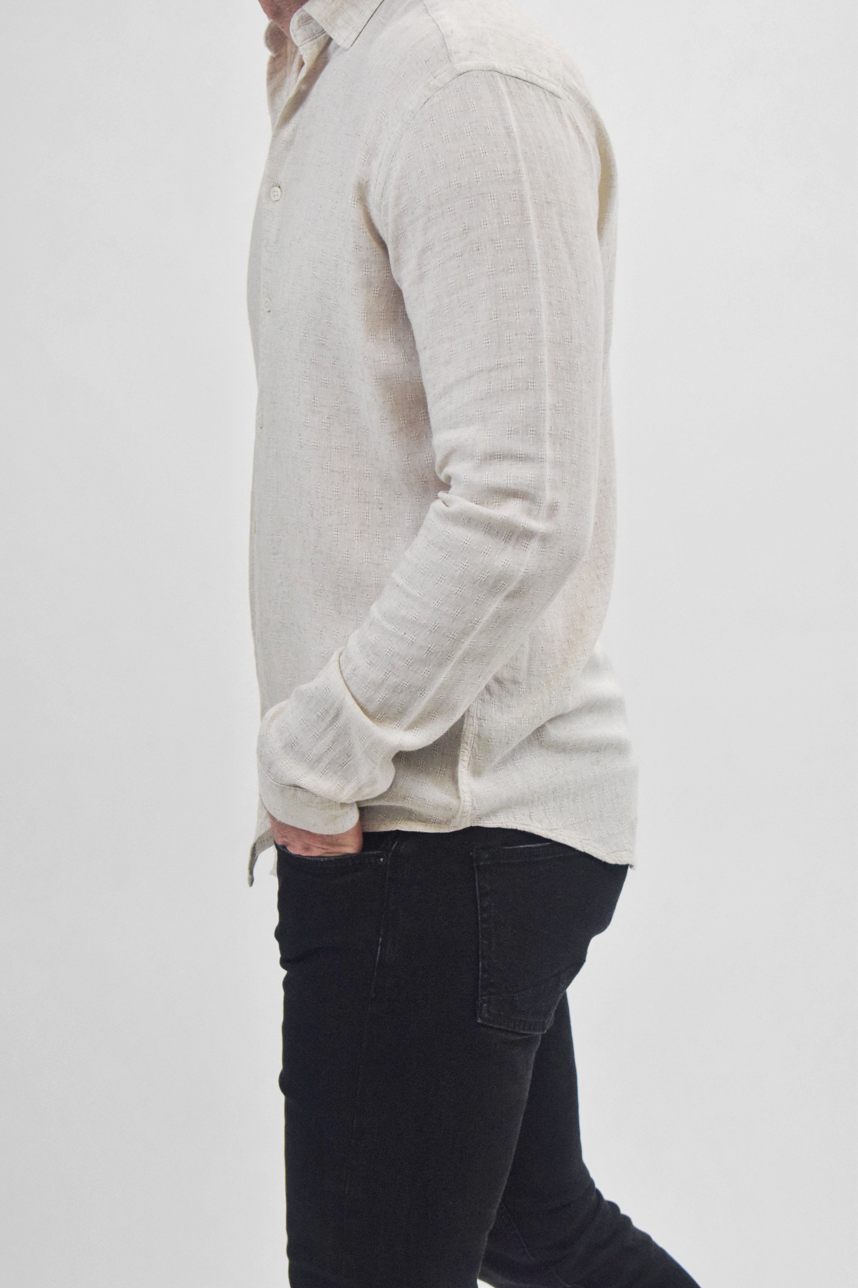 Wholesale,Suit Sartoria, Suit Sartoria Beige Linen Blend Textured Long Sleeve Button Up Shirt, Tan, Large-47-TagL