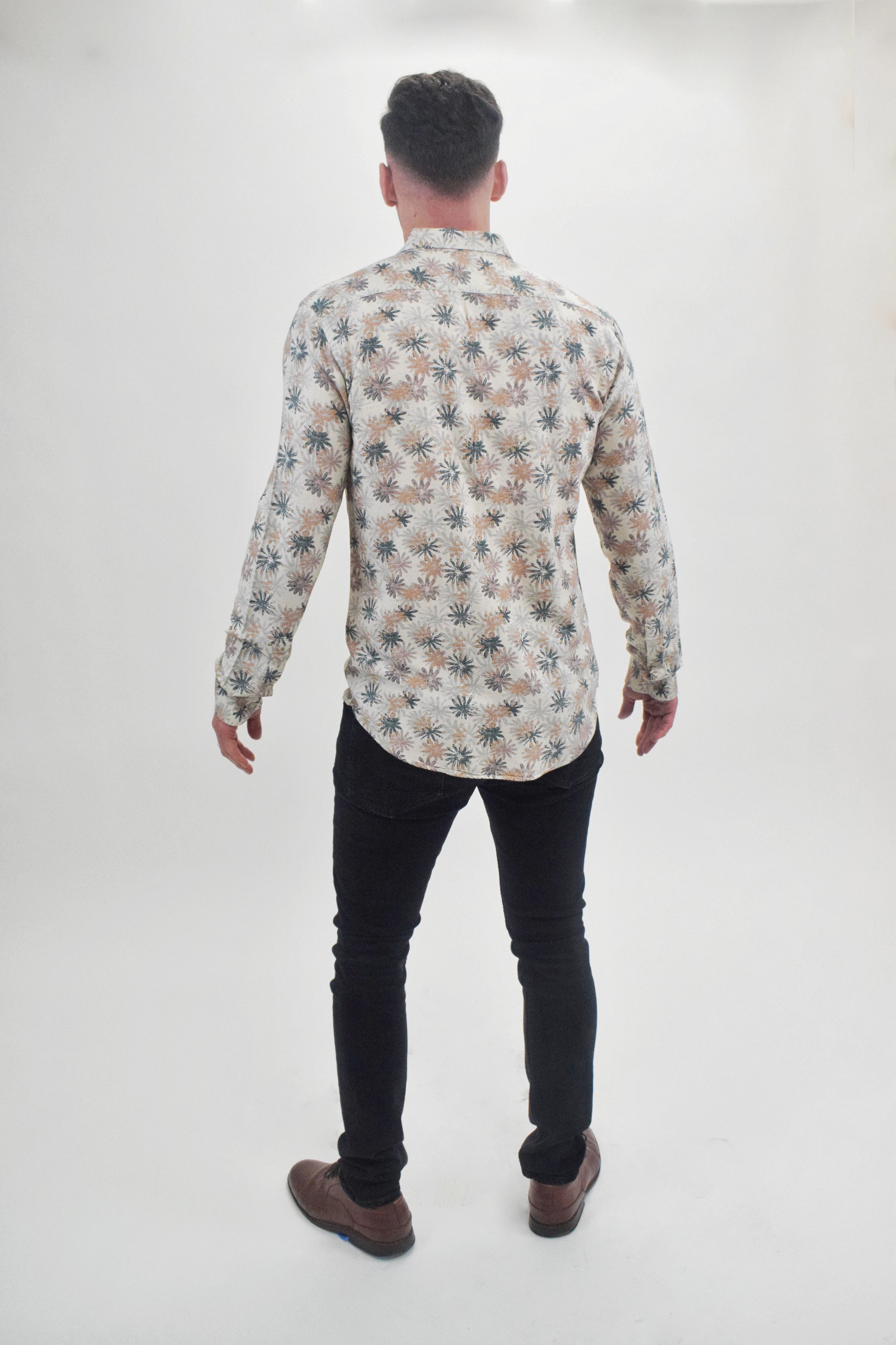 Wholesale,Suit Sartoria, Suit Sartoria Beige With Multi-Colored Flower Print Long Sleeve Button Up Shirt, Cream, Medium-44-TagM