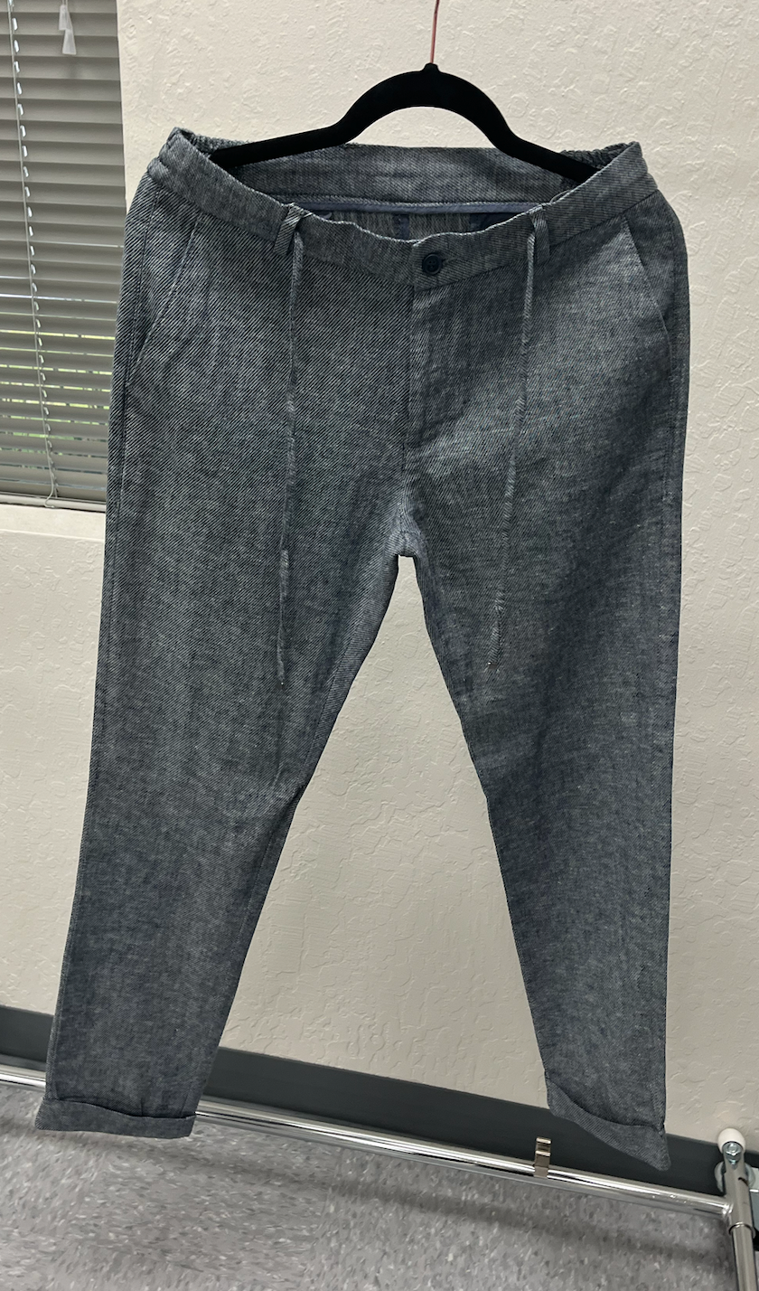 Wholesale,Suit Sartoria, Suit Sartoria Blue Textured Linen Blend Slim Fit Drawstring Pants, Blue, 32W-30L-Tag42