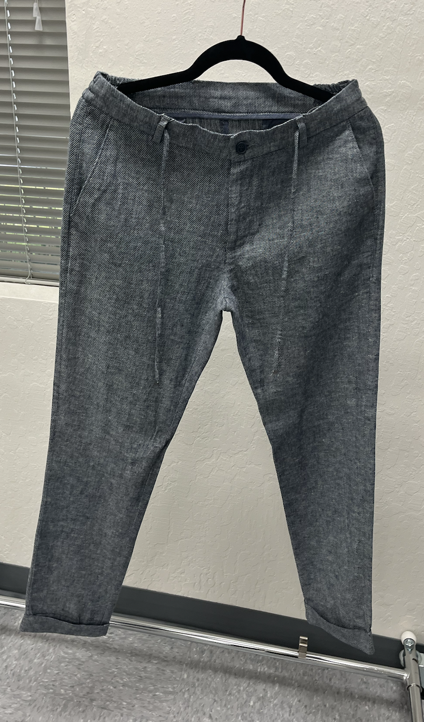 Wholesale,Suit Sartoria, Suit Sartoria Blue Textured Linen Blend Slim Fit Drawstring Pants, Blue, 36W-30L-Tag48