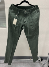 Suit Sartoria Olive Green Linen Blend Slim Fit Drawstring Pleated Pants