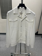 Suit Sartoria White Textured Button Up Shirt Jacket With Four Front Pockets