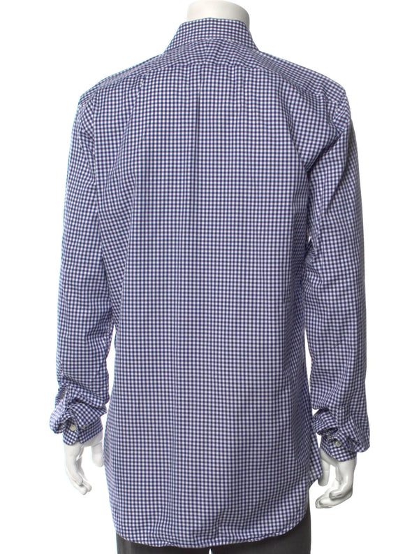 Suitsupply Blue Micro Check Print Long Sleeve Button Up