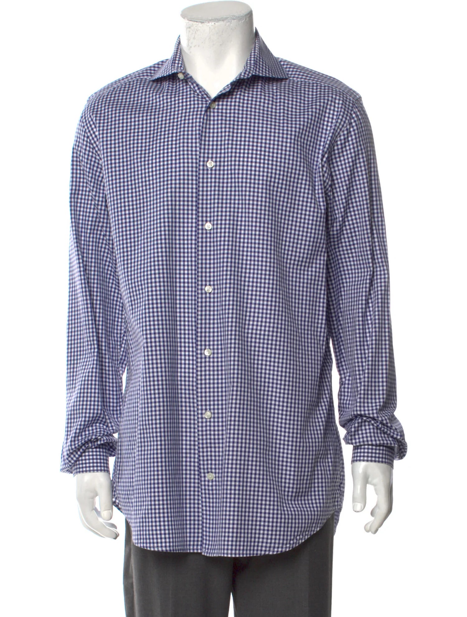 The RealReal,Suitsupply, Suitsupply Blue Micro Check Print Long Sleeve Button Up, Blue, Large-46-TagL