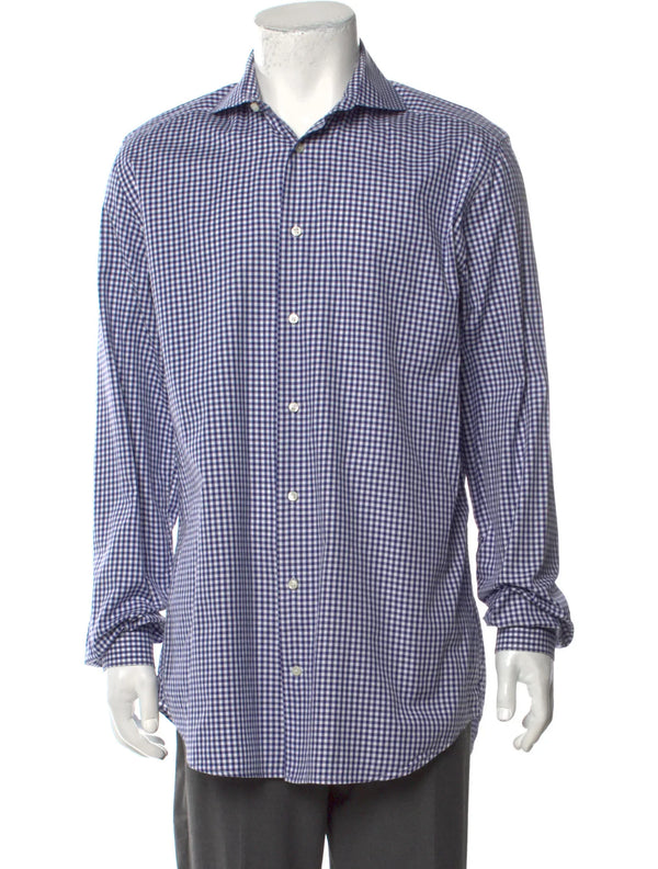 Suitsupply Blue Micro Check Print Long Sleeve Button Up