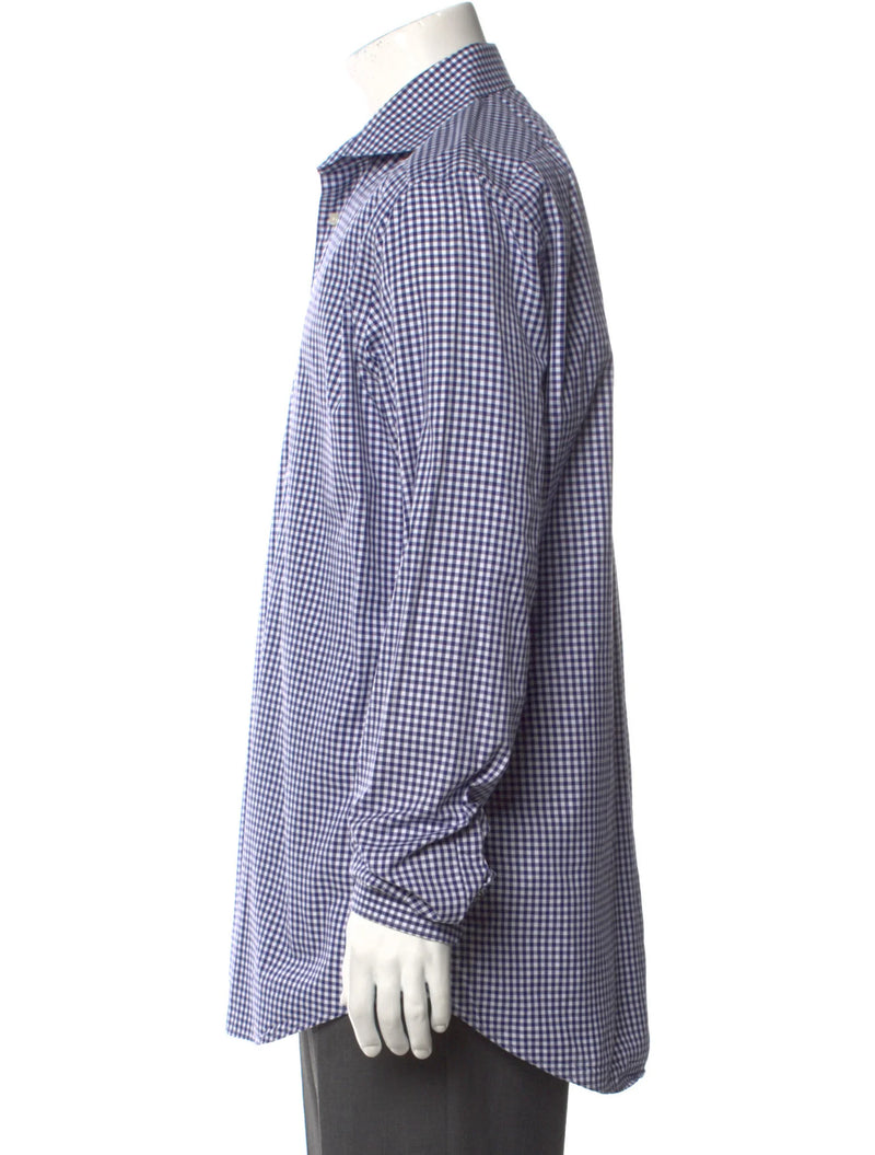 Suitsupply Blue Micro Check Print Long Sleeve Button Up