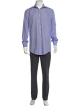 Suitsupply Light Blue Striped Cotton Twoply Long Sleeve Button Up