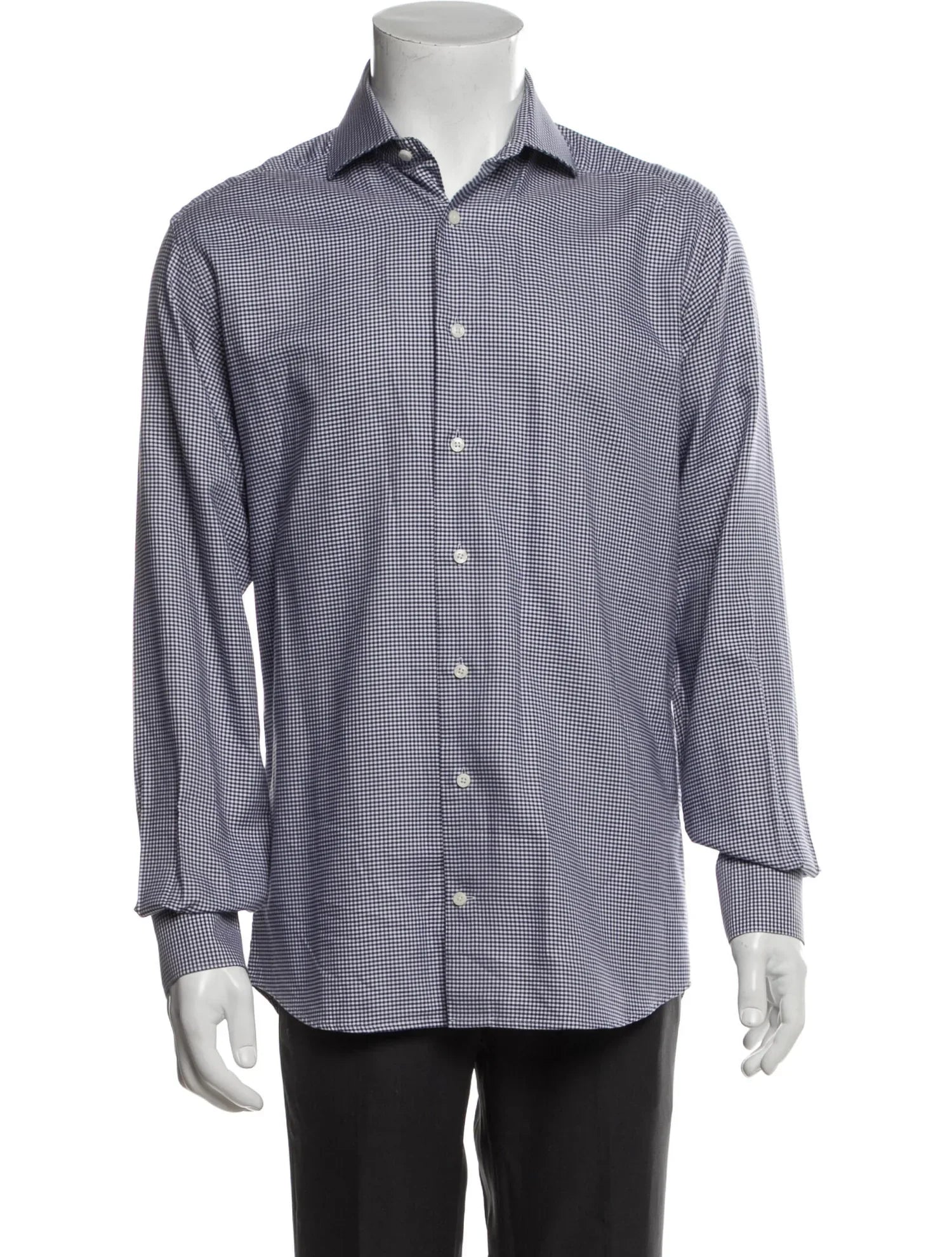 The RealReal,Suitsupply, Suitsupply Navy & White Gingham Print Slim Fit Long Sleeve Button Up Shirt, Blue, Medium-43-TagM