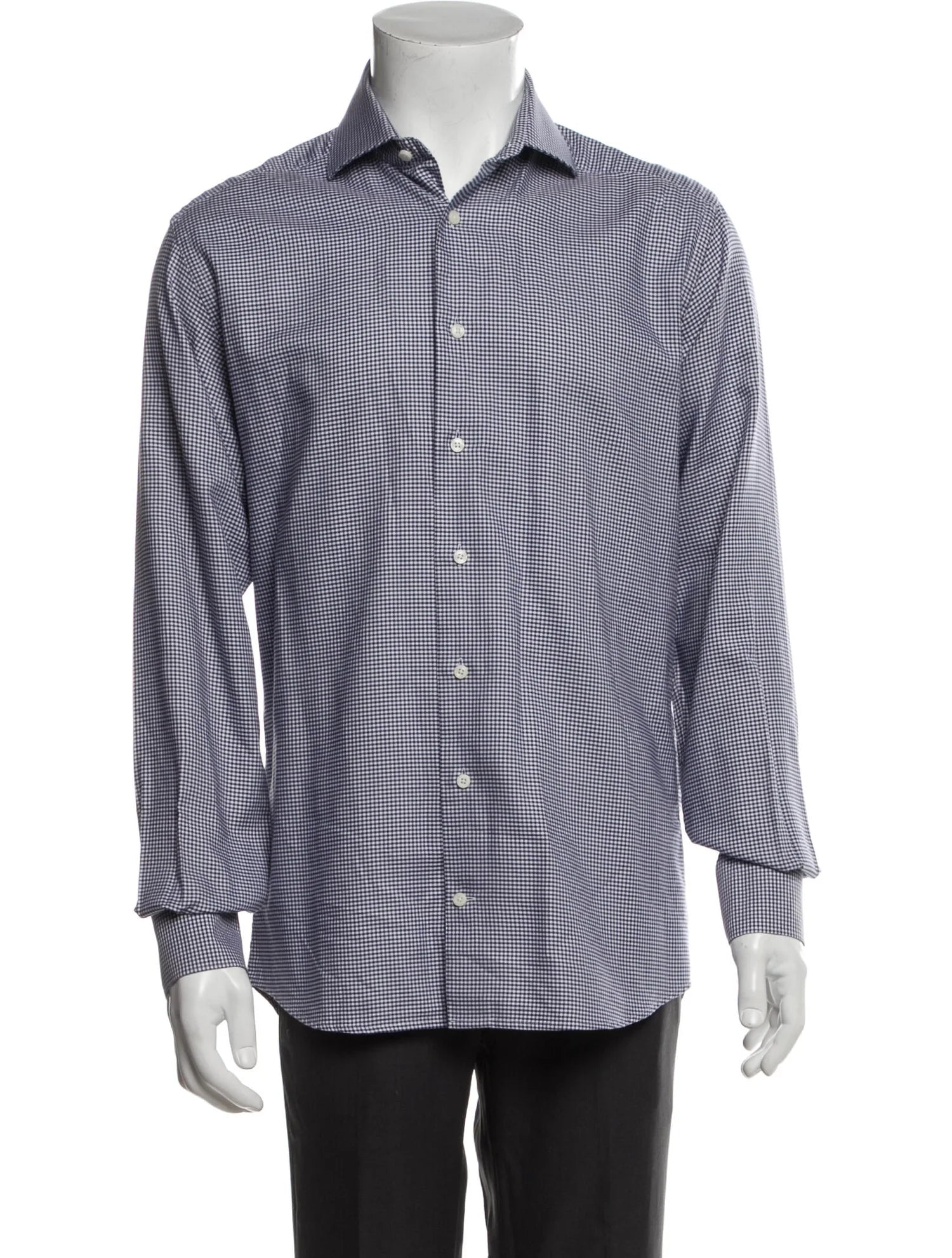 The RealReal,Suitsupply, Suitsupply Navy & White Gingham Print Slim Fit Long Sleeve Button Up Shirt, Blue, Medium-43-TagM