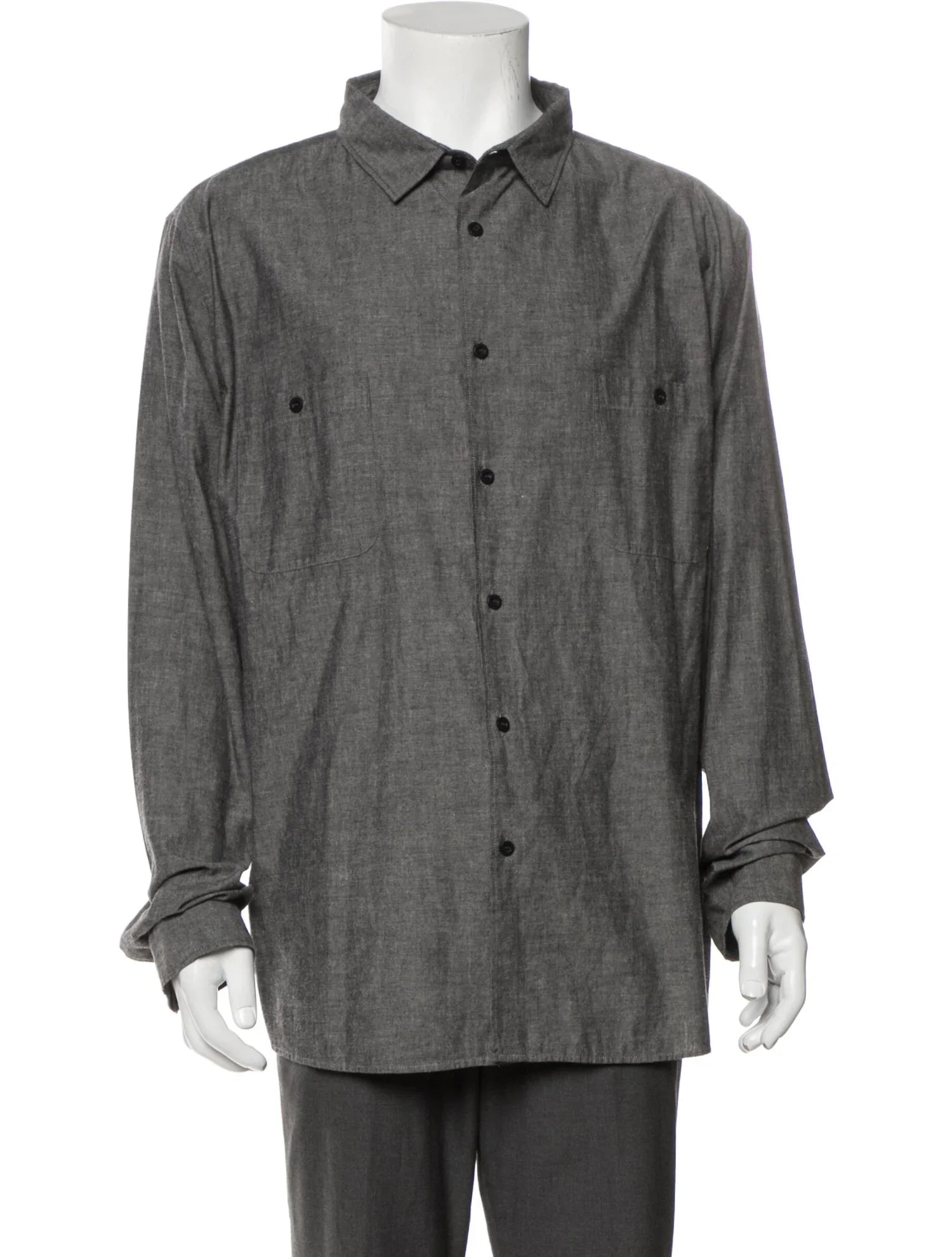 The RealReal,Sunspel, Sunspel Dark Grey Long Sleeve Button Up Shirt With Double Chest Pockets, , 