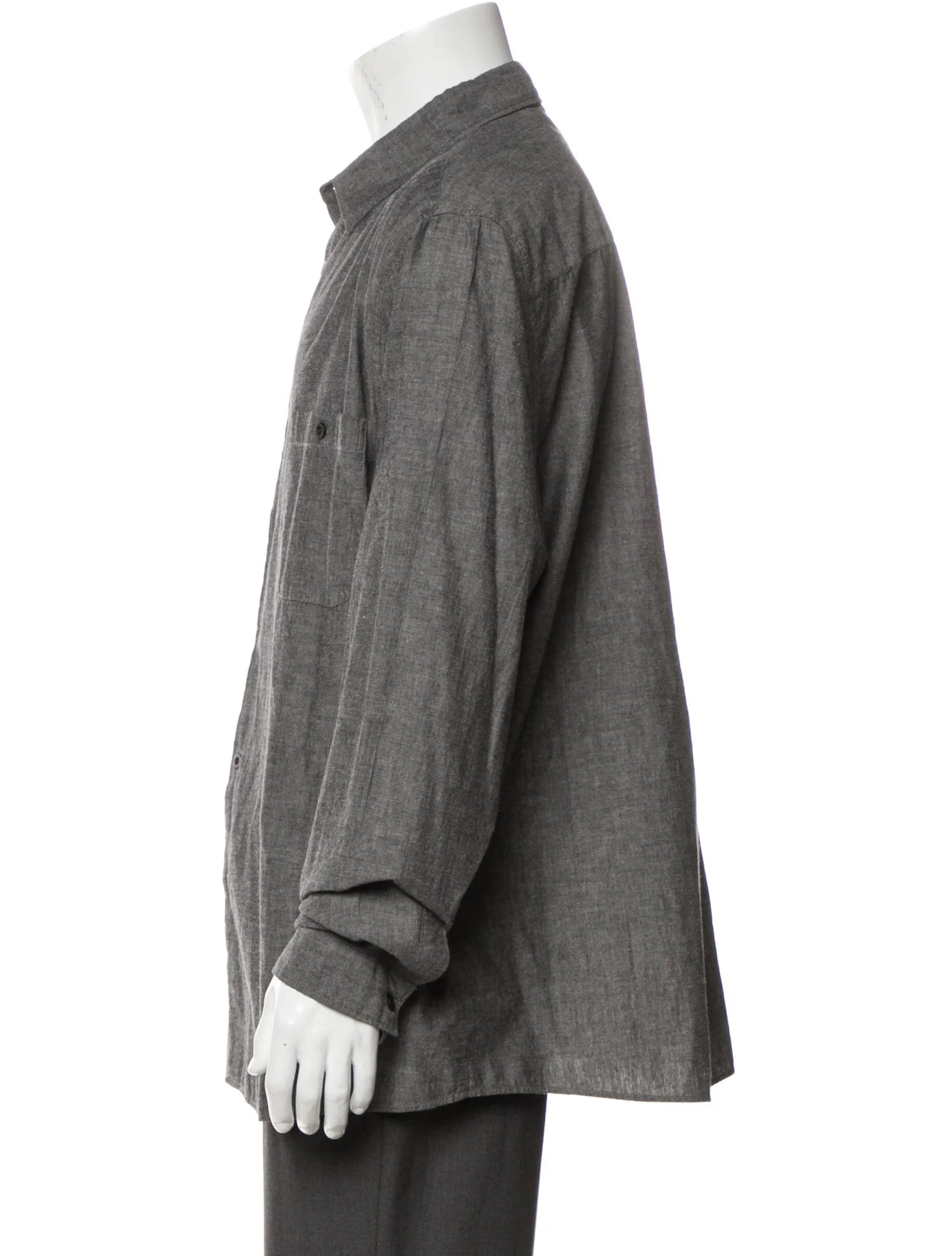 The RealReal,Sunspel, Sunspel Dark Grey Long Sleeve Button Up Shirt With Double Chest Pockets, Grey, Extra Extra Large-51-TagXXL