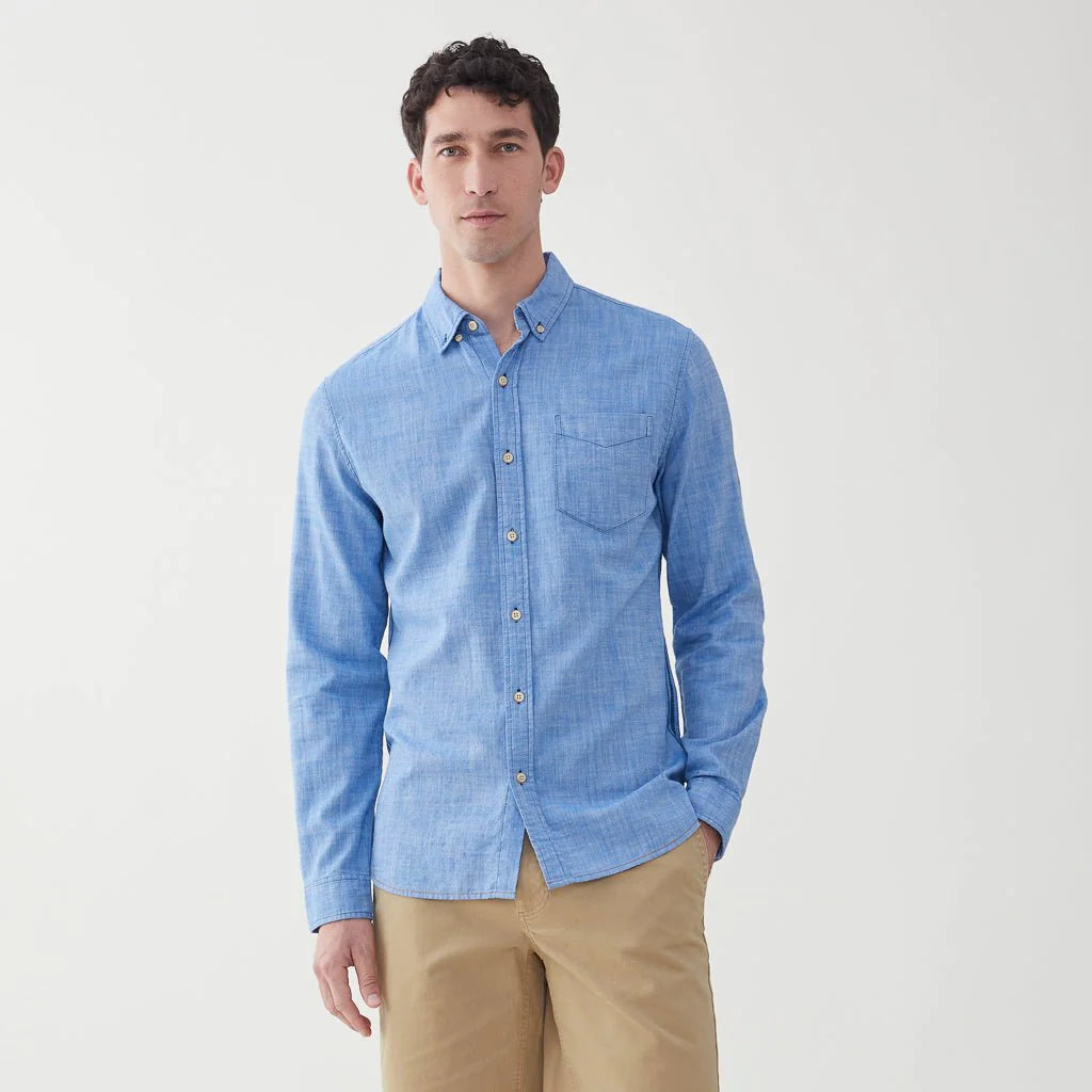 Faire,Surfside Supply, Surfside Supply Blue Airy Cotton Button Up Shirt With Front Chest Pocket, Blue, Large-46-TagL