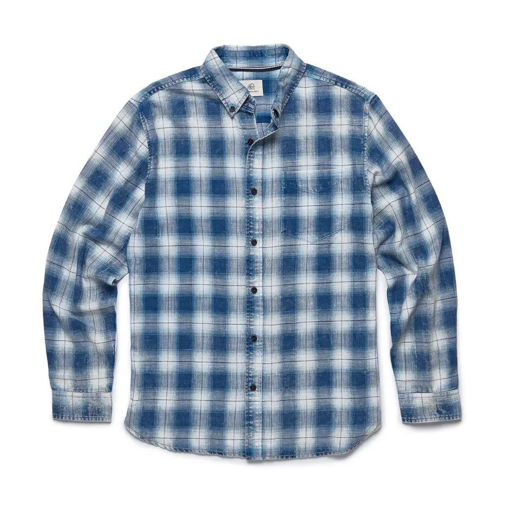 Faire,Surfside Supply, Surfside Supply Blue Washed Twill Plaid Long Sleeve Shirt, Blue, Small-41-TagM