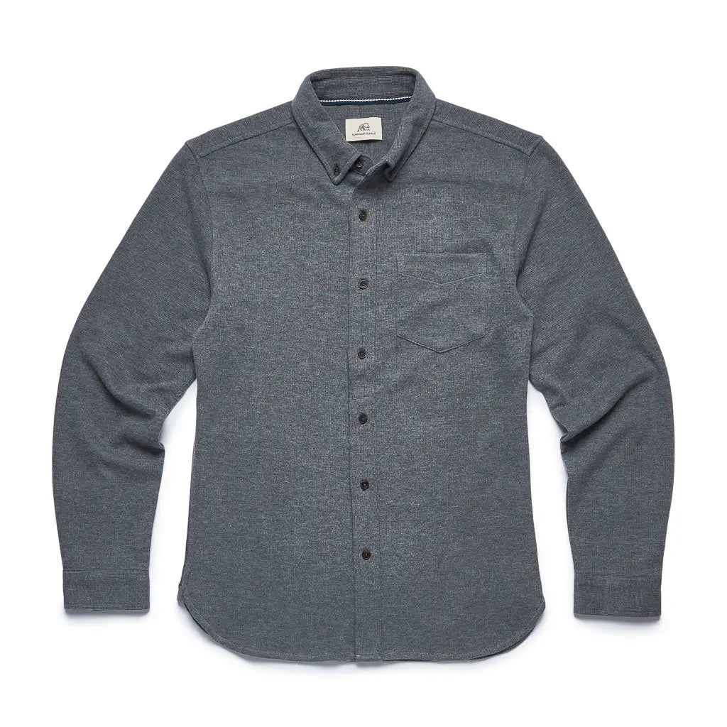 Faire,Surfside Supply, Surfside Supply Charcoal Heather Rib Knit Long Sleeve Button Up Shirt, Grey, Large-45-TagL