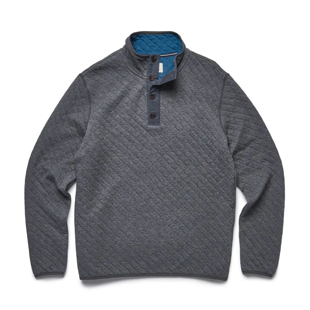 Faire,Surfside Supply, Surfside Supply Grey Heather Quarter Button Up Quilted Pull Over Sweater, Grey, Large-48-TagL