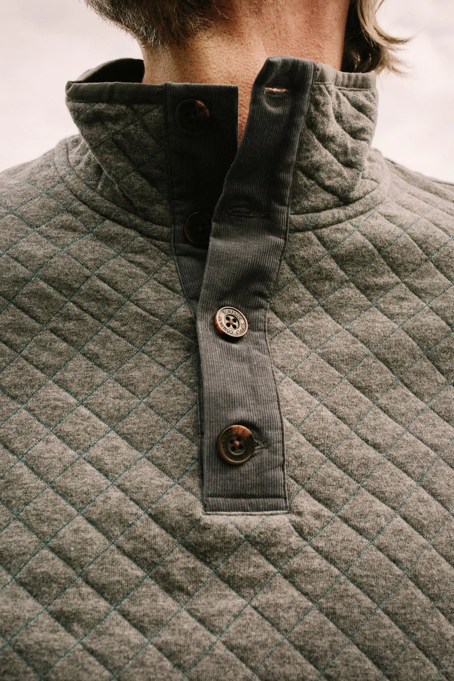 Faire,Surfside Supply, Surfside Supply Grey Heather Quarter Button Up Quilted Pull Over Sweater, Grey, Large-48-TagL