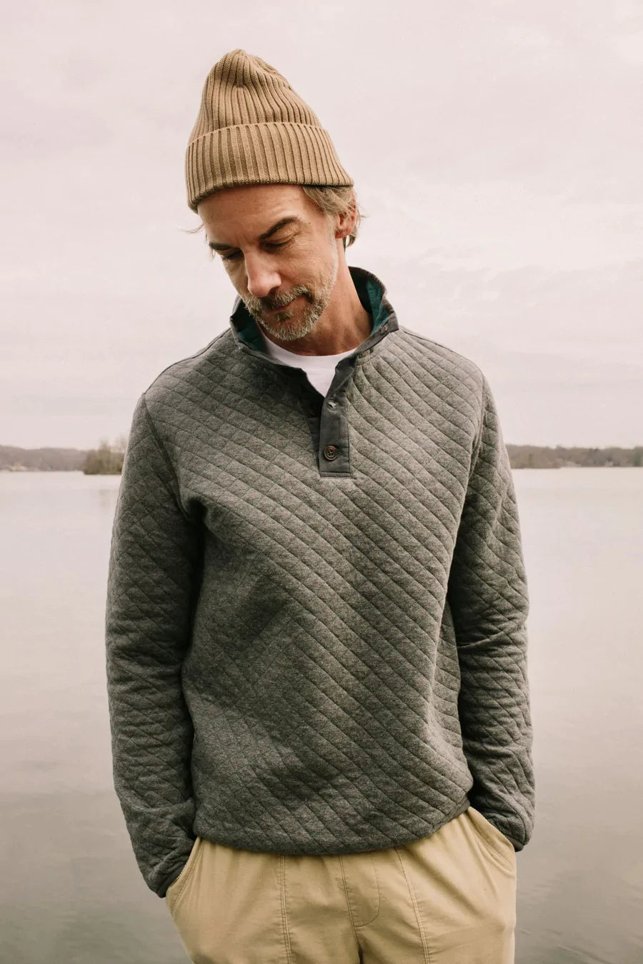 Faire,Surfside Supply, Surfside Supply Grey Heather Quarter Button Up Quilted Pull Over Sweater, Grey, Extra Large-50-TagXLLarge-45-Large-44-TagMLarge-48-TagLExtra Large-46-