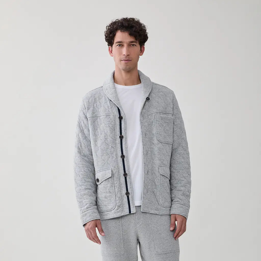 Faire,Surfside Supply, Surfside Supply Heather Grey Shawl Collar Quilted Fleece Cardigan, Grey, Extra Large-50-TagXLExtra Large-48-TagXLLarge-46-TagLMedium-44-TagMSmall-43-TagSLarge-48-TagLMedium-45-TagM