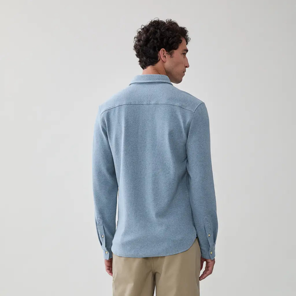 Faire,Surfside Supply, Surfside Supply Light Blue Heather Knit Long Sleeve Button Up Shirt, Blue, Small-41-TagS