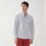 Surfside Supply Light Grey And White Vertical Seersucker Striped Button Up Shirt With Front Chest Pocket