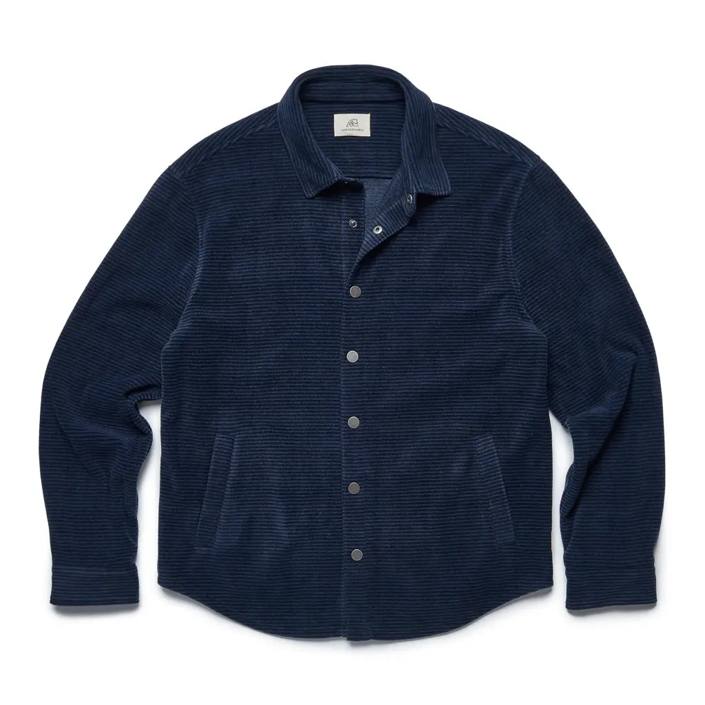 Faire,Surfside Supply, Surfside Supply Navy Velour Textured Stripe Shacket, Blue, Extra Large-50-TagXL