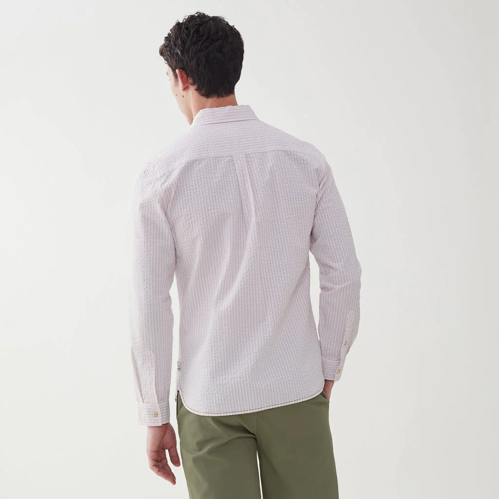 Faire,Surfside Supply, Surfside Supply Pink And White Vertical Striped Seersucker Button Up Shirt With Front Chest Pocket, White, Medium-43-TagM