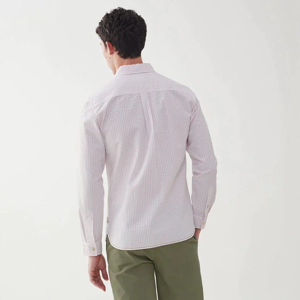 Faire,Surfside Supply, Surfside Supply Pink And White Vertical Striped Seersucker Button Up Shirt With Front Chest Pocket, White, Large-46-TagLMedium-43-TagMSmall-41-TagSExtra Extra Large-52-TagXXL