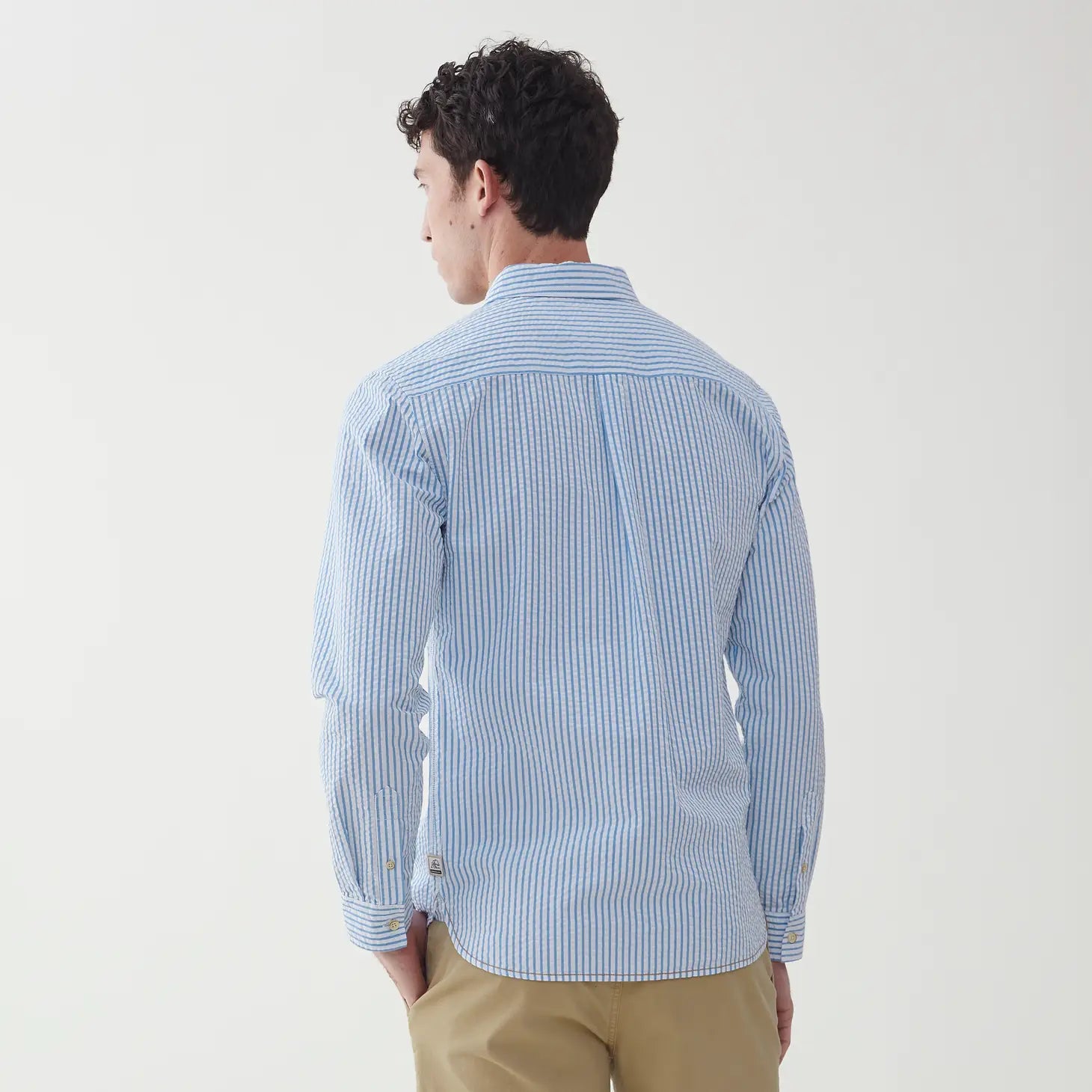 Faire,Surfside Supply, Surfside Supply Blue And White Vertical Striped Seersucker Button Up Shirt With Front Chest Pocket, White, Large-46-TagLExtra Extra Large-52-TagXXLExtra Large-48-TagXLSmall-41-TagSMedium-43-TagM