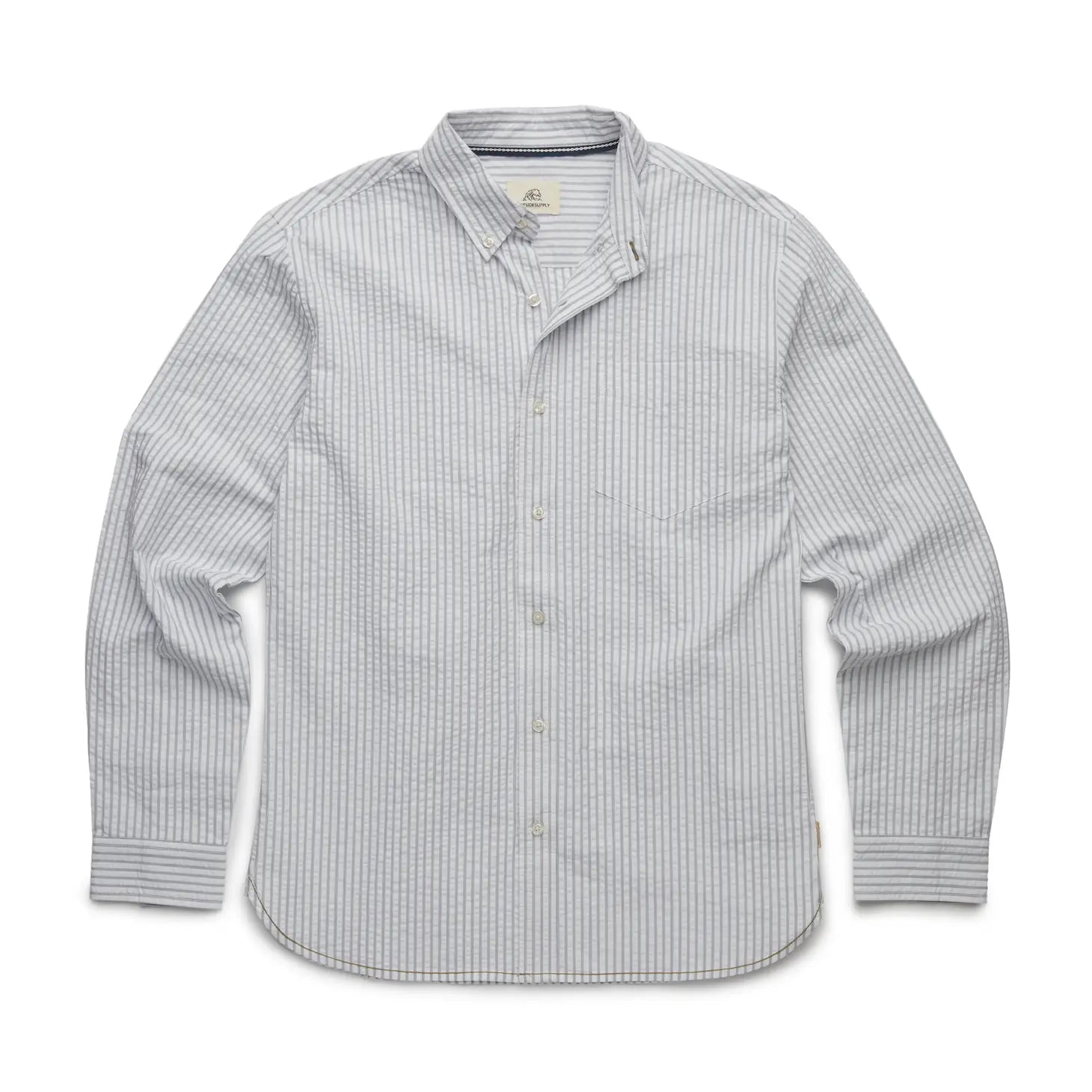 Faire,Surfside Supply, Surfside Supply Light Grey And White Vertical Seersucker Striped Button Up Shirt With Front Chest Pocket, White, Large-46-TagL