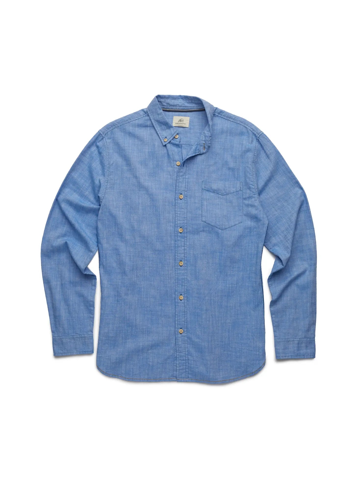 Faire,Surfside Supply, Surfside Supply Blue Airy Cotton Button Up Shirt With Front Chest Pocket, Blue, Large-46-TagL
