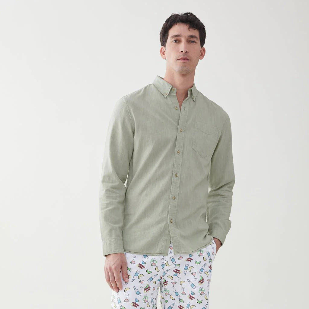 Faire,Surfside Supply, Surfside Supply Pastel Green Airy Cotton Button Up Shirt With Front Chest Pocket, Green, Medium-44-TagM