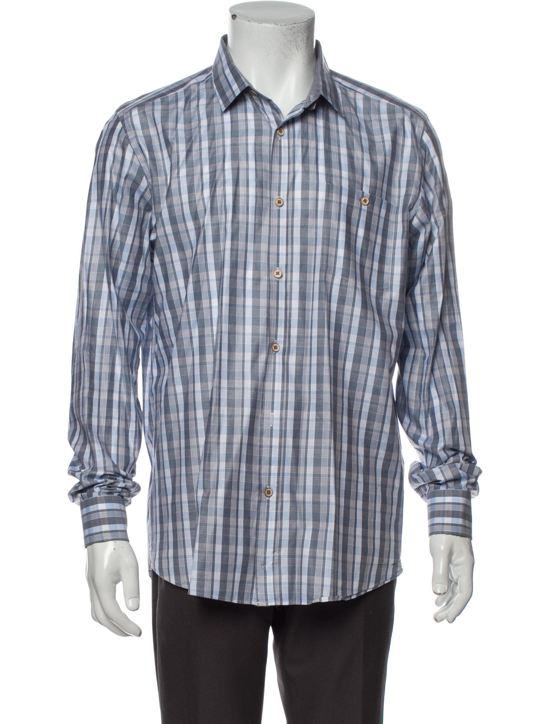 The RealReal,Ted Baker, Ted Baker Blue Plaid Button Up Shirt, Blue, Large-45-TagL