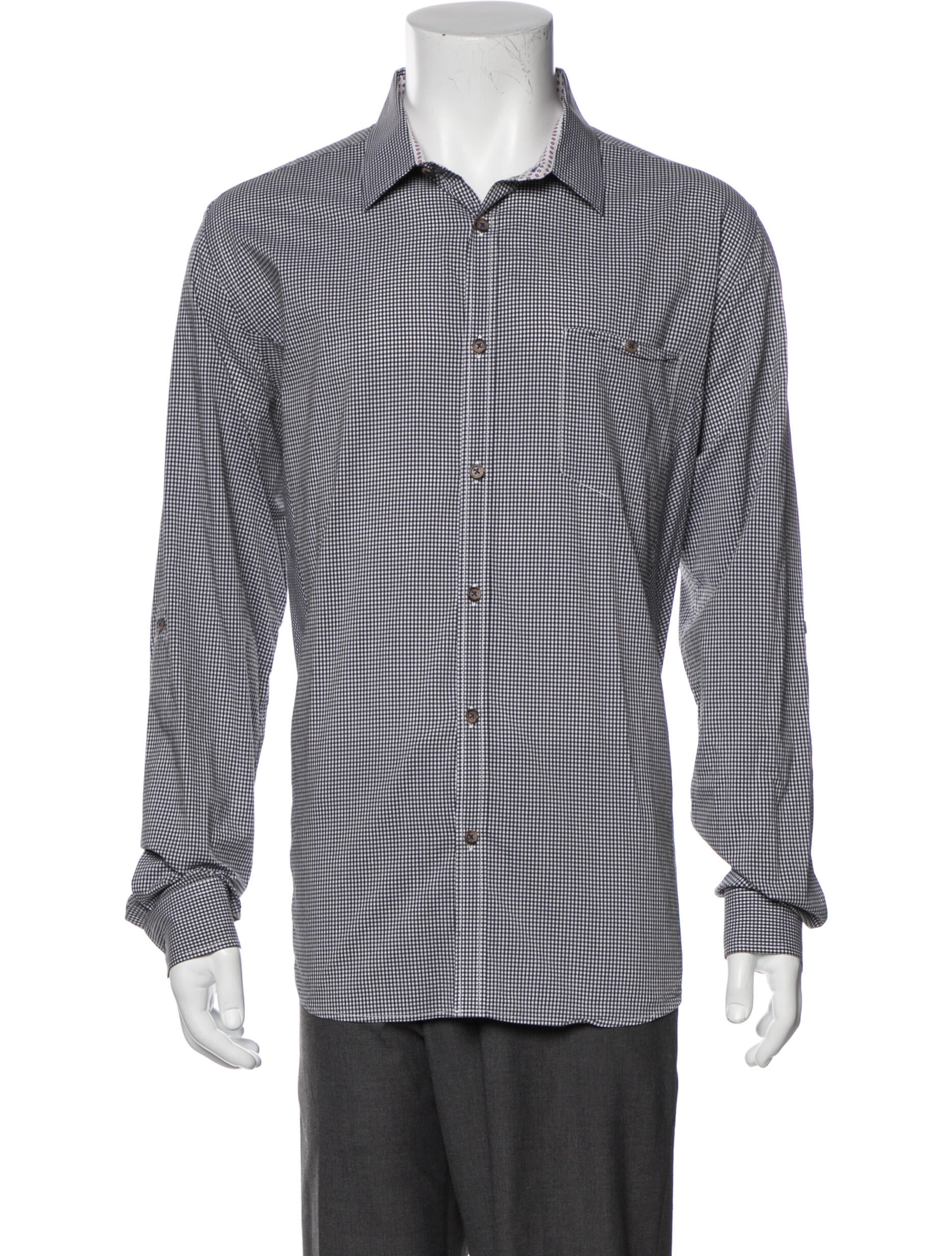 Ted Baker, Ted Baker Black Mini Check Print Button Up Shirt, Black, Large-48-TagL