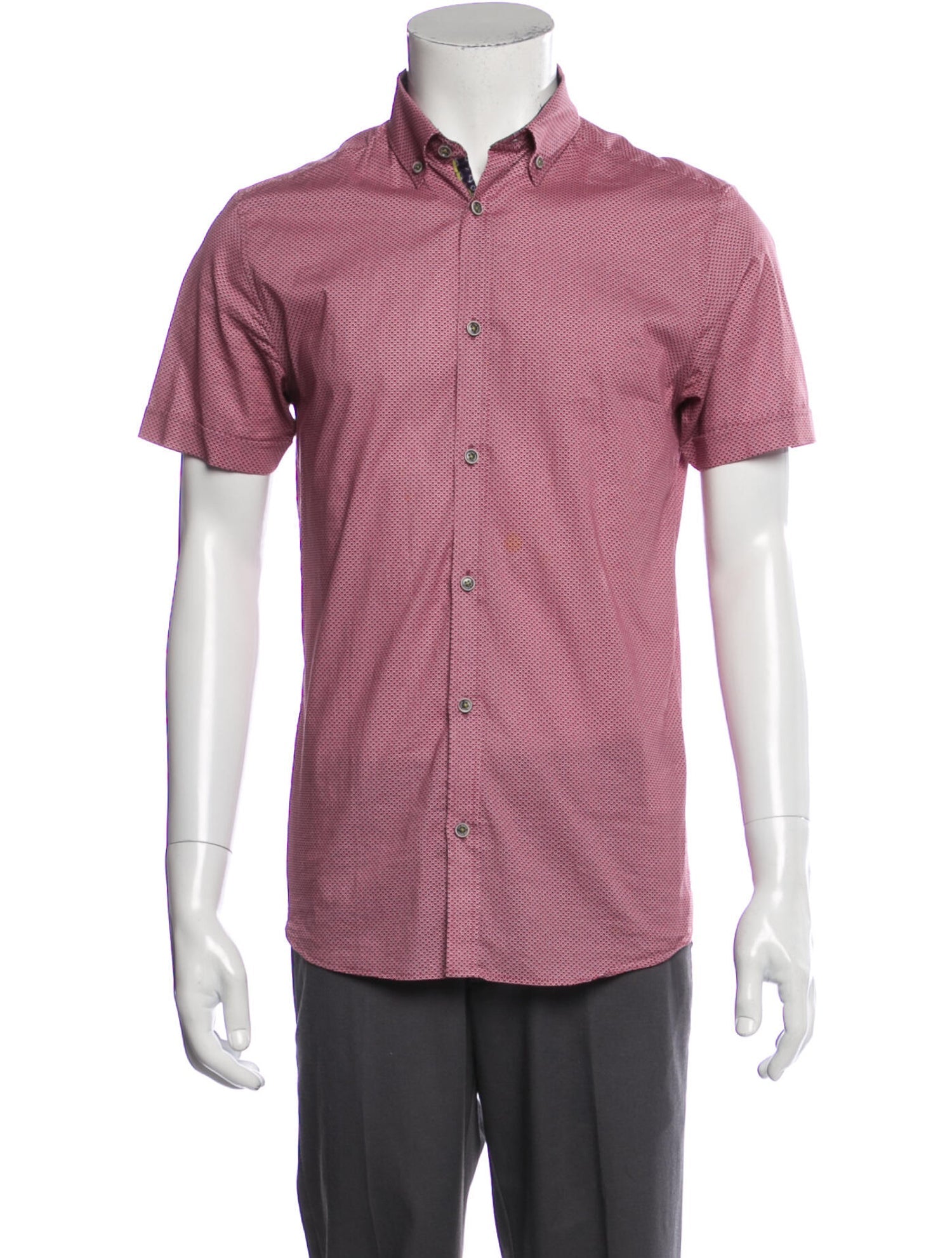 The RealReal,Ted Baker, Ted Baker Red Mini Dot Print Short Sleeve Button Up, Red, Small-37-TagS