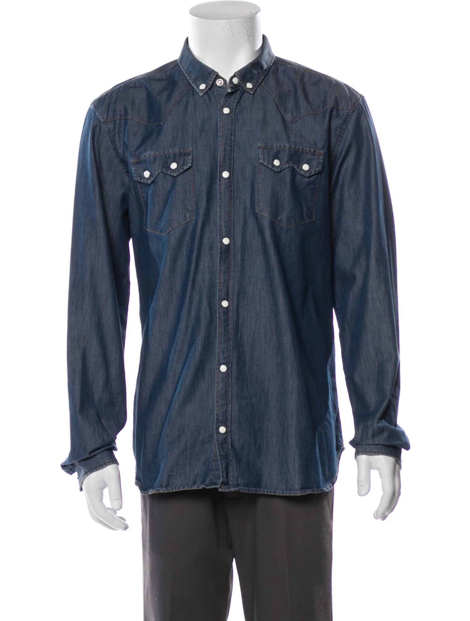 The RealReal,The Kooples, The Kooples Blue Denim Button Up Shirt, Blue, Large-46-TagXL