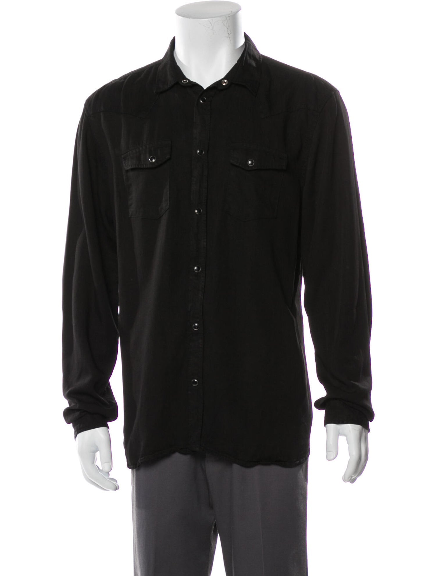 The Kooples, The Kooples Black Western Snap Button Up Shirt, Black, Large-45-TagL