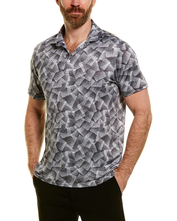 TailorByrd Grey Geometric Print Performance Polo