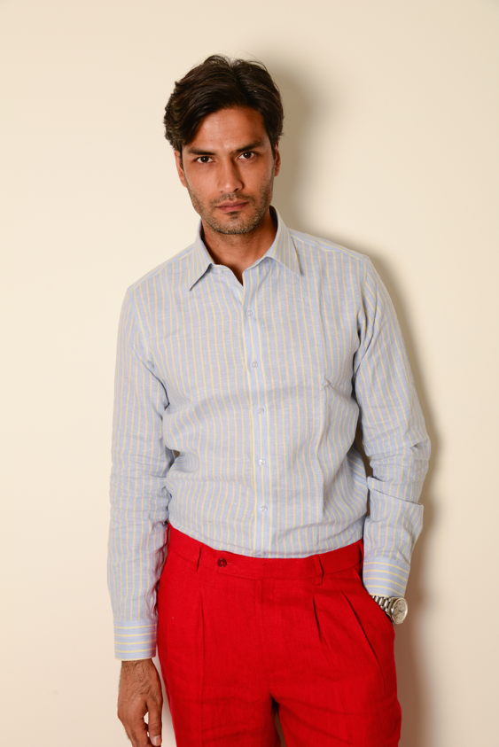 Brand Partner,Sons+Fathers, Sons + Fathers Light Blue Stripe Button Up Shirt, Blue, Small-40-TagL