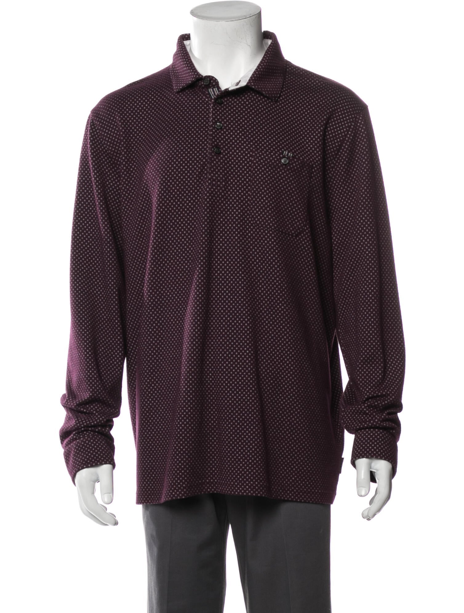 The RealReal,Ted Baker, Ted Baker Burgundy Red Micro Print Long Sleeve Polo, Red, Extra Large-50-TagXL