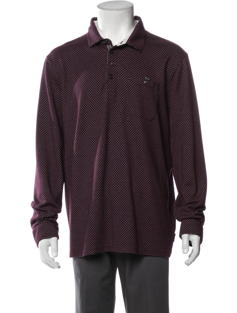 Ted Baker Burgundy Red Micro Print Long Sleeve Polo