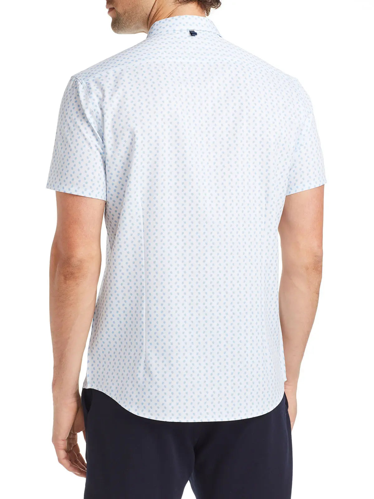 Faire,W.R.K., W.R.K White With Light Blue Mini Dot Print 4-Way Stretch Short Sleeve Shirt, White, Medium-42-TagM