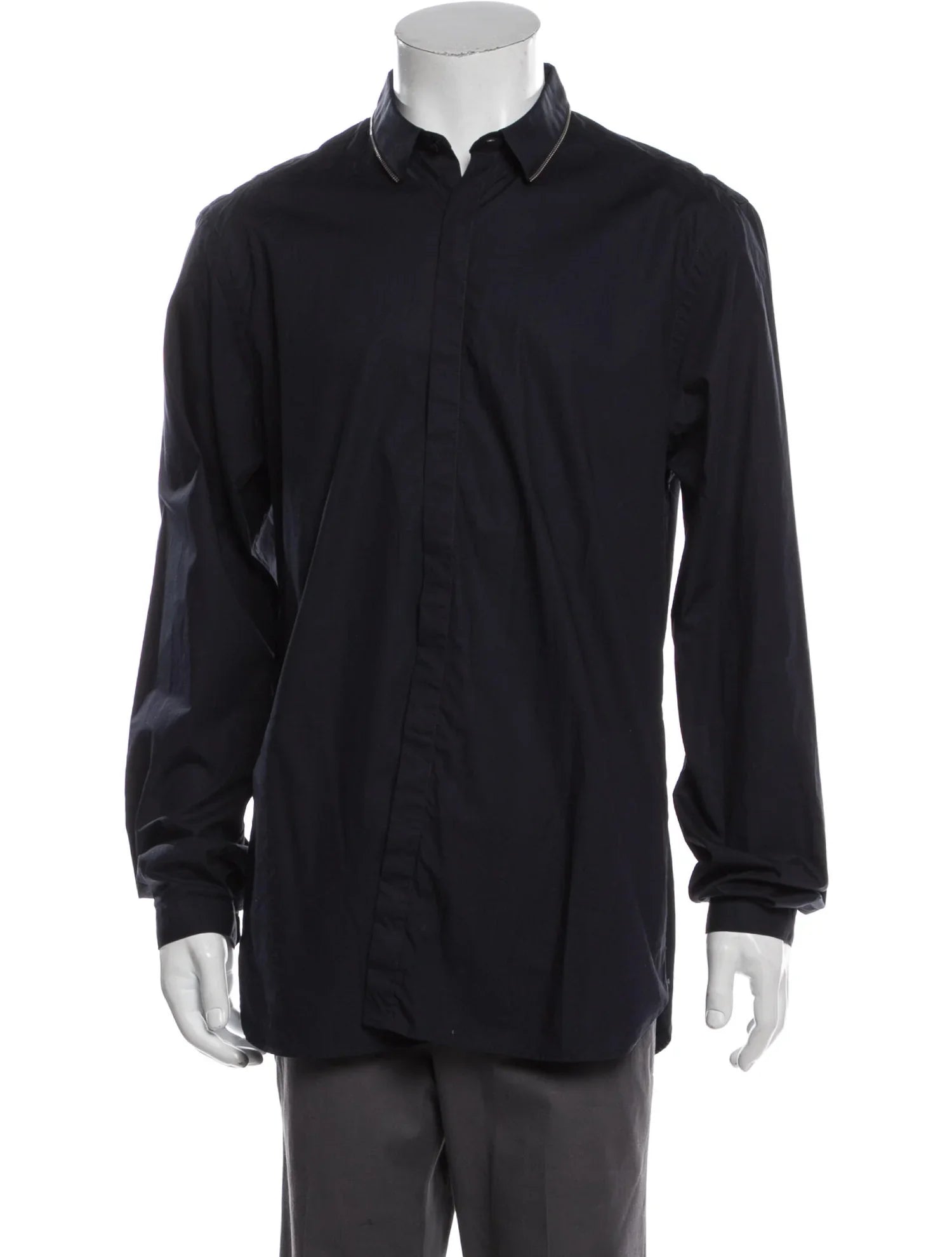 The RealReal,The Kooples, The Kooples Black Slim Fit Long Sleeve Button Up with Collar Zipper Details, Black, Large-45-TagL