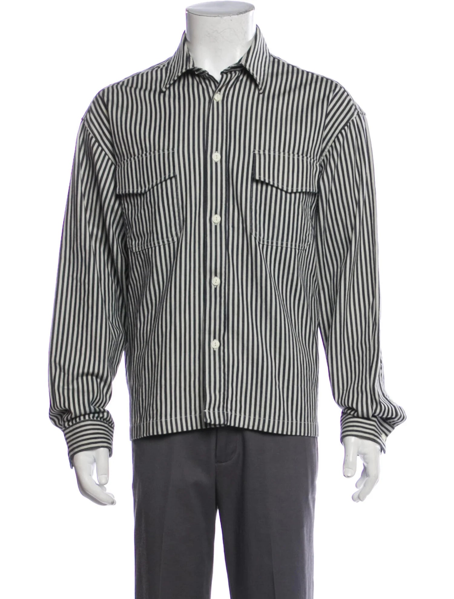 The RealReal,The Kooples, The Kooples Dark Grey Striped Long Sleeve Cropped Shirt Jacket, Grey, Extra Large-50-TagXL