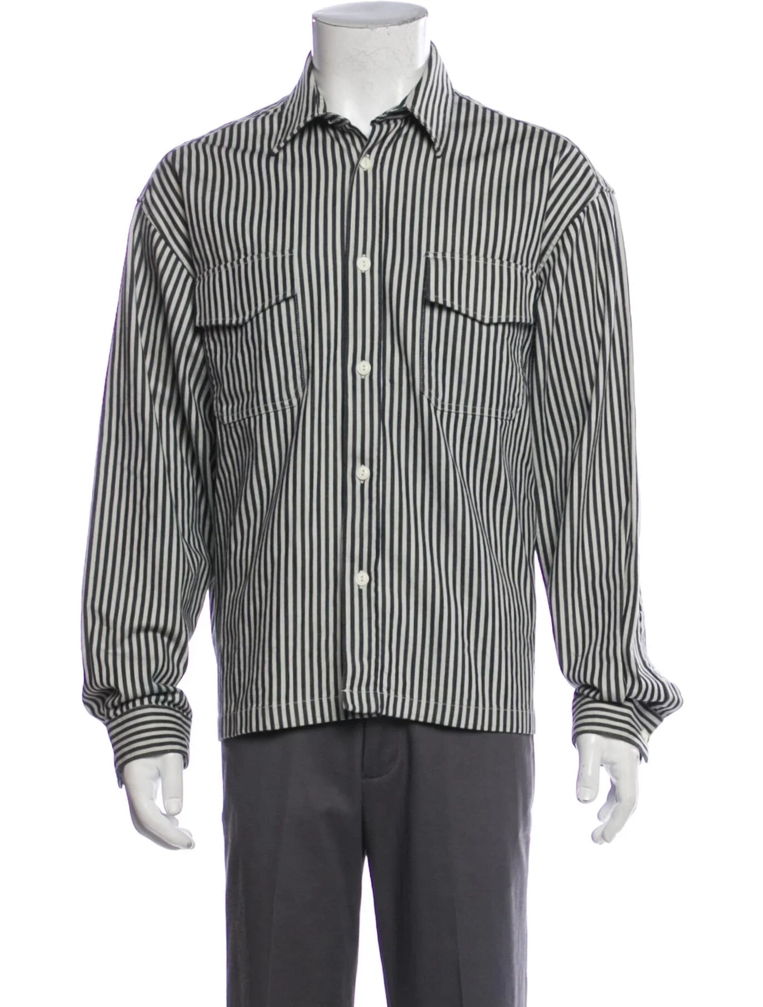 The RealReal,The Kooples, The Kooples Dark Grey Striped Long Sleeve Cropped Shirt Jacket, , 