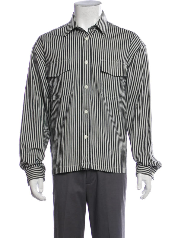 The Kooples Dark Grey Striped Long Sleeve Cropped Shirt Jacket