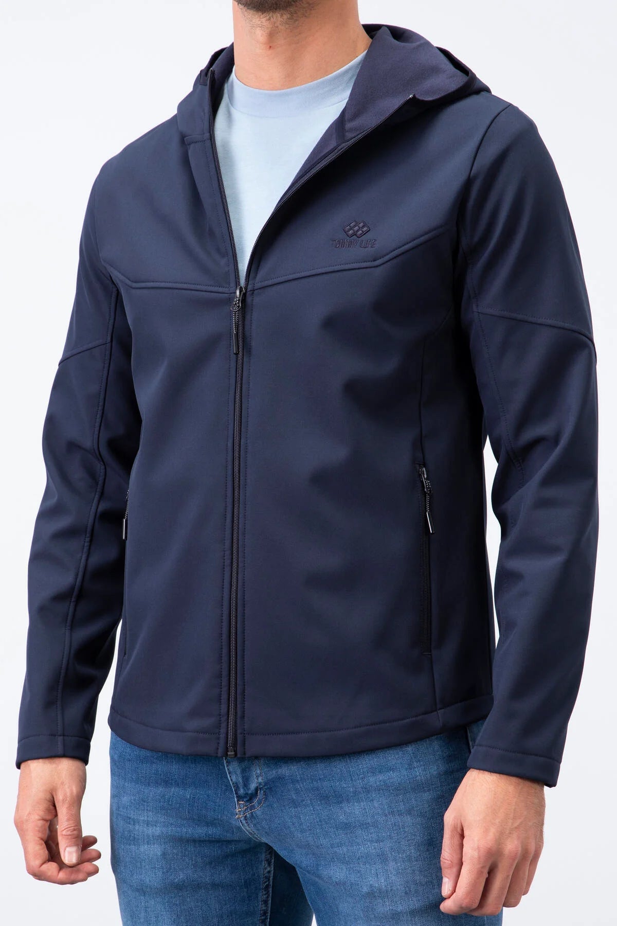 Clothing Supplier,Tommy Life, Tommy Life Navy Hooded Zip Up Waterproof Jacket With Fleece Lining, Blue, Large-45-TagXL
