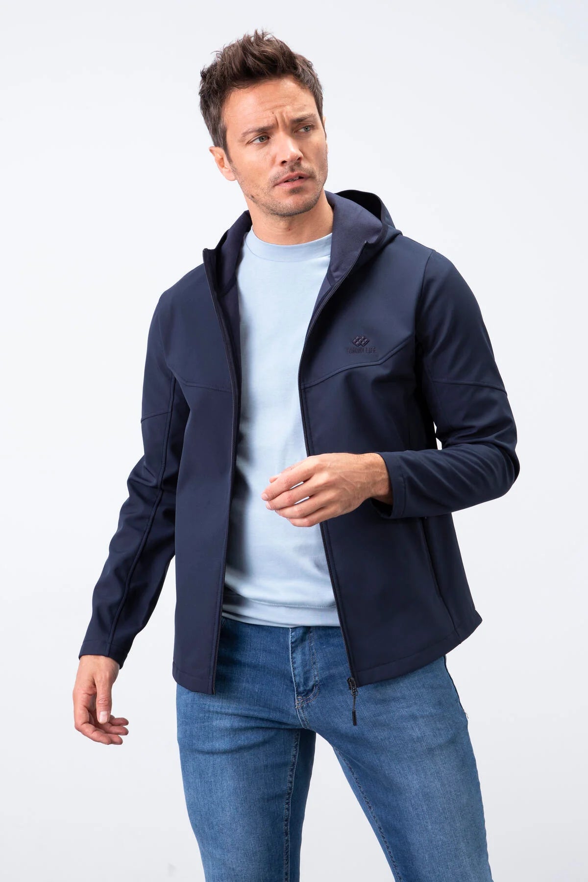 Clothing Supplier,Tommy Life, Tommy Life Navy Hooded Zip Up Waterproof Jacket With Fleece Lining, Blue, Medium-43-TagM