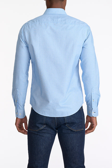 Otrium,UNTUCKit, UNTUCKit Blue Micro Grid Print Long Sleeve Button Up, Blue, Medium-44-TagM